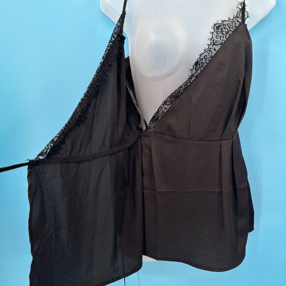 Babydoll Cami Size 4 Black Lace Trim Wrap Satin Whimsigoth Fairy Goth Feminine - Picture 6 of 12